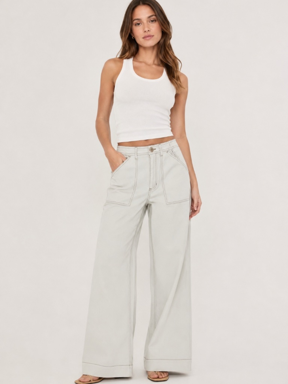 NWT CeCe half white adorable jeans with a cute flower button 8 - Picture 2 of 8